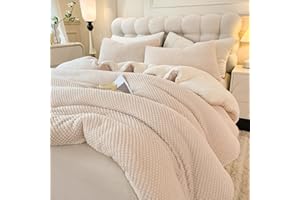 LLanCL 3D Jacquard Design Comforter Set, Ultra-Soft Warm Full Size Sherpa Fur Plush 3-Pieces Sets Luxury Cozy Bedding with 2 Pillowcases (80"x90", Cream White)