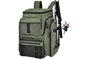 hzuisst Fishing Backpack, 42L Large Fishing Bag with Rod Holders, Water-Resistant Fishing Rucksack, Fishing Gear Bag, Fishing Tackle Bag Outdoor Shoulders Backpack for Fishing Hiking Hunting Camping