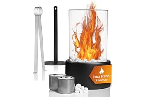 ‎ASTOR24 Astor24 Premium Tischkamin – XXL Set – 2 x Brennkammern für Unendliche Brenndauer – Deko Steine –Tischfeuer - Edelstahl - Glasfeuer – Zimmerkamin – Indoor – Outdoor – Bio Ethanol Kamin (27 cm)