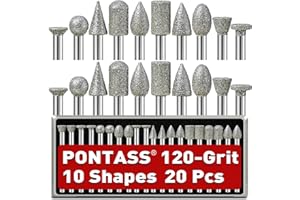 PONTASS Diamant Fräser Set, 20 Stück Diamant Frässtifte Schleifstifte für Dremel Rotationswerkzeug Zubehör, 120 Körnung Schleifaufsätze mit 3mm Schaft für Stein Glas Schnitzen, Schleifen, Jade, Hartholz