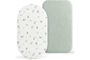 Susurration Juego de 2 Sábana Bajera Ajustables para Cuna Bebé,100% Muselina Algodón Sábana Bajera para Cuna Protector de Colchón Bebé 50x90cm (Hoja Verde)