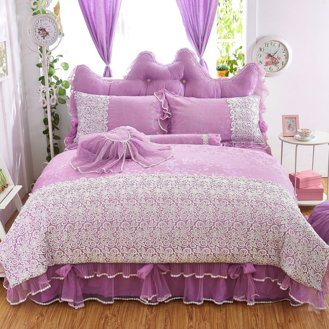 Girls Bedding Sets White Lace Ruffle Duvet Cover Set Princess Bed Skirt