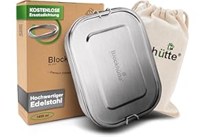 ‎BLOCKHÜTTE Blockhütte Premium Edelstahl Brotdose I 1400ml I Inkl Austauschdichtung und 2x Trennwand I Die verbesserte Lunchbox ist auslaufsicher und kinderleicht zu Reinigen I Für Kinder und Erwachsene