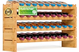 NutriChef Portaoggetti per Vino Impilabile in Bambù, Capacità 36 Bottiglie a 4 Livelli - Portaoggetti Modulare Autonomo per Cucina e Cantina, 85 cm x 25 cm x 53 cm