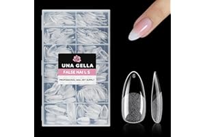 UNA GELLA Capsule Américaine Ongle Amande, 504 Pièces 12 Tailles Capsule Americaine Pointes Préformées en Gel Demi-Mat pour Ongles Acryliques, Faux Ongles Autocollants pour Extension et Art DIY