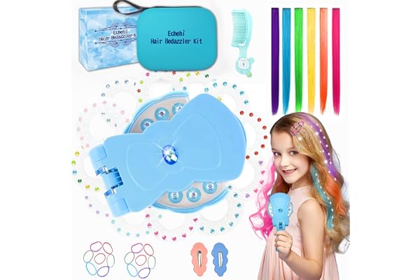 Echehi Machine Strass Cheveux Avec 300 Pcs Perle, Hair Bedazzler Kit Avec Carry Case, 6 Pcs Extension Cheveux, Peigne, Pince à Cheveux, Élastique Pour Cheveux, Accessoire Cheveux Fille