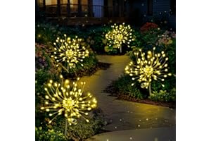 Anordsem Solar Lights Outdoor Garden: Christmas Decorations Fairy Light Waterproof for Outside - Solar Powered Fireworks 120 LED Lamp Gift for Patio Yard Party Pathway Lawn Decorativ [4 Pack]