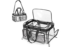 Yarwo Transparent Beach Bag for Men and Women, Waterproof Sandproof Large Beach Tote Bag with Shoe Compartment and Accessory Pockets, Zipper Closure Clear Tote Bag for Pool, Stadium, Yacht