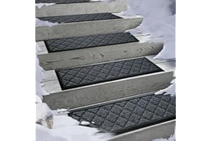 Aucuda 6er Set Stufenmatte Außen aus Gummi, 76 x 22 cm Wetterfeste & rutschfeste Treppenstufen Matten, Anti-Rutsch Wärmedämmung Gummimatten für Outdoor, Antirutschmatten Graue Gitter Treppenmatte.
