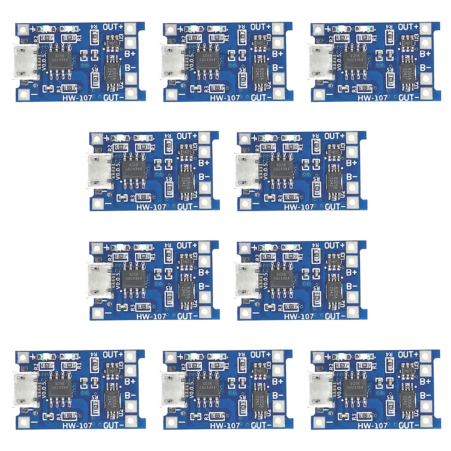 UNIVERSAL HUB 10PCS TP4056/TPA4056/4056 Micro USB 5V Battery Charging Module with Inbuilt Battery Protection and Charging Indicator for DIY Projects