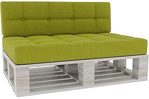 Gutekissen® Cuscini per pallet Cuscini trapuntati con bottoni, Cuscini per pallet trapuntato PFG Set (Cuscino di seduta 120x80 +Schienale 120x40), Lime