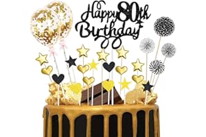 DOMGOGE 80th Birthday Cake Topper Black Gold Glitter Happy 80th Birthday Cake Topper Kit 80th Birthday Cake Toppers for Men Women 25pcs Birthday Cupcake Toppers for Eighty Birthday Anniversary Party Decor