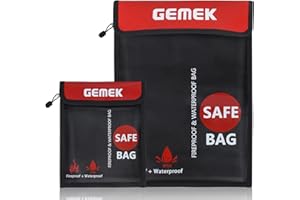 Fireproof Waterproof Money Document Bag 38 x 28cm & 23 x 18cm Set, GEMEK Fire & Water Resistant Storage Organizer Pouch for A4 A5 Documents Holder,File,Cash,Jewelry,Passport,Tablet,Laptop (Black)