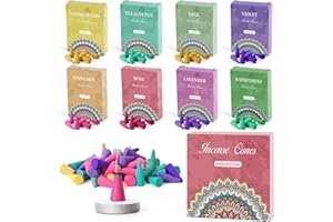 ‎SCENT-HI Räucherkegel 120st, Gemischte Düfte Räucherkerze mit 2 Räucherstäbchenhalter, Rose, Salbei, Lavendel, Veilchen, Zimt, Eukalyptus, Eukalyptus, Regenwald, für Aromatherapie Luftreinigung