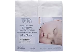Ti TIN | Lot de 2 Draps Housses pour Lit Enfant/Bébé, 50x80 cm | Drap housse Doux, Respirant, Confortable et Réglable - 100% Coton - Sans Motif - Couleur Unie Blanc