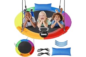 Lischwert columpio nido con cojín, columpio infantil con cuerda ajustable de 120-177 cm, columpio de árbol con capacidad de carga hasta 300 kg, columpio para interior y exterior, multicolor (Color