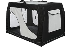 TRIXIE Dog Crate Vario - Size L: 99 x 65 x 71/61 cm - Sturdy Metal Frame - Can Be Opened on 3 Sides - Outside Pockets - Bumper Protection - Carrying Bag Included - Lambskin-look mat - 39724