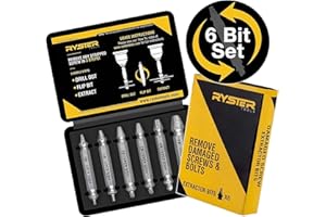 RYSTER Damaged Screw Extractor - Remover for Stripped Head Screws, Nuts & Bolts | Set of 6 | Drill Bit Tools for Easy Removal of Broken & Rusty Hardware | Hardened High Speed Steel (HSS)