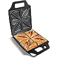 VonShef Sandwich Toaster 4 Slice – Toastie Maker with Non-Stick Plates, 1600W, Deep Fill Toastie Maker for Grilled Cheese Toasties with Cool Touch Handles, Easy Clean, Stainless Steel – Black