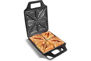 VonShef Large Toastie Maker – Sandwich Toaster 4 Slice with Non-Stick Plates, Deep Fill Toastie Machine for Grilled Cheese, Rapid Heat Up Time, Cool-Touch Handle, Easy Clean & Non-Slip Feet, 1600W