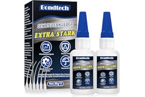 BONDTECH 60 g Sekundenkleber Extra Stark, Wasserfest & Hitzebeständig Superkleber, Anti-Trocknungsspitze, Super Glue für Kunststoff, Glas, Holz, Stein, Metall und Vieles Mehr (repair, gramm, 60)