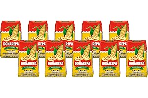 DONAREPA Doña Arepa - Harina de Maíz amarillo Extrafina - (Pack 10 x 1 kg) - 100% Natural y Rico en Fibra - Ideal para Preparar Arepas Colombianas, Cachapas y Platos típicos