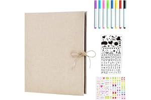 Getyjoe Album Fotos para Pegar y Escribir, Álbum de Fotos Scrapbook 60 Páginas DIY Scrapbooking Album con 4 Plantillas de Pintura 8 Pegatinas 8 Rotuladores de Colores