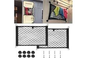 kingsea Lot de 2 grandes poches en filet pour ranger des filets élastiques 25 x 55 cm - Avec 8 vis de fixation pour camions, camping-cars, bateaux