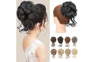 Benehair Bun Hairpiece with Clip, Natural Messy Bun Hairpieces for Thin Hair, Synthetic Hair Scrunchies, Hair Pieces for Women, Girls (Black, 75 g)