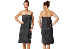 Sowel® Damski kilt do sauny, 100% bawełna organiczna, ręcznik do sauny z zapięciem na rzepy i gumowym ściągaczem, ręcznik do sauny o długości do kolan, 80 x 130 cm, antracytowy/czarny