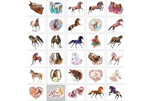 GEBETTER 30Pcs Tatouage Temporaire Cheval Autocollant Tatouage Ephémère Animaux Etanche Cadeau pour Fête Cheval Décoration Enfant Fille Adulte (6,9cm*6cm pour Chaque Pièce)