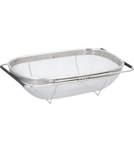Scolapasta ovale in acciaio inossidabile con cestello setaccio con manici estensibili in silicone, scolapiatti per lavabo, 6 fritte, per lavare e lavare frutta, verdura e riso., come indicato, M