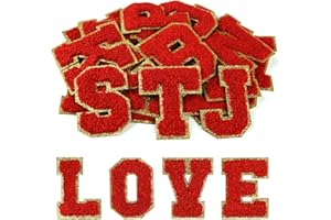 Morcheiong 26 toppe autoadesive in ciniglia con lettere dalla A alla Z, lettere in ciniglia, per abbigliamento, tessuto, scarpe, borse fai da te (rosso)