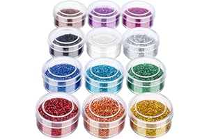 FANDAMEI 12 Pots Extra Fine Glitter for Arts & Crafts, Acrylic Nail, Face, Body, Eye, Hair, Lips, Card Making, Scrapbooking - Cosmetic Powder for Nail Art