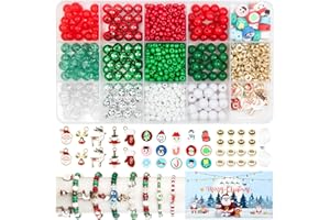 LIANGDING Abalorios para Hacer Pulseras Navidad 885 Piezas, 4MM/8MM Cuentas de Navidad con Papá Noel, árbol de Navidad, Alce, Guantes, Kit para Hacer Pulseras de Navidad, Manualidades Navidad Niños para Regalos