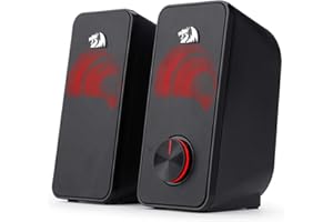 Redragon Stereo-Lautsprecher 2.0 Stentor (GS500) 2 x 5 W für Computer mit Hintergrundbeleuchtung, Rot, Stromversorgung über USB & 3,5 mm Klinkenstecker, Schwarz