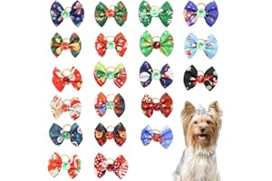 DWE Christmas Dog Hair Bows, 20 Pcs Cute Dog Hair Bows with Elastic Rubber Bands, Puppy Hair Bows Christmas Pet Hair Accessories for Long Hair Dogs Cats (Multi-colored A)