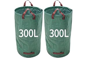 HILPATY Lot de 2 sacs à déchets de jardin, réutilisables, très résistants, 300 l, avec poignées, verts, pour plantes, feuilles et déchets