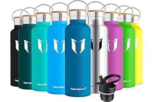 Butelka na Wodę Super Sparrow - Butelka ze Stali Nierdzewnej - Podwójna ścianka izolowana Próżniowo - Standardowa Butelka Na usta - Bez BPA - Idealna Jako Butelka Sportowa - 2 Pokrywki (500ml)