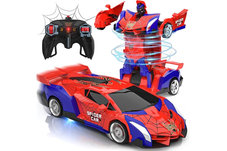 Remote Control Car Toys, Spider Car & Robots 2 in 1 Transform 360 Rotation RC Drift Racing Game Outdoor Toy Kids Stocking Filler, Xmas Gift Birthday Present for 3 4 5 6 7 8 9 Years Old Boys Girls