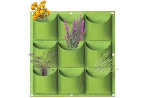 LITLANDSTAR Hängende Pflanzbeutel, 9 Taschen, 0,5 m × 0,5 m, vertikaler Garten, Wand-Pflanzgefäß, Blumenpflanzgefäß, Wandmontage, Begrünung, Pflanztasche für drinnen und draußen, zum Aufhängen (grün)