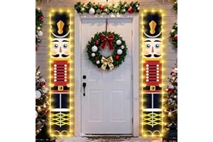 TAVADA Banner de Cascanueces Navidad (1 par, 32x180cm) con Luces LED,Decoración de Navidad,para Interior/Exterior.Decoración de Navidad de Cascanueces,Ideal para Porche,Puerta,jardín,Patio o Cancela