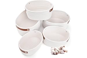 GYBOOM Cotton Rope Storage Basket Bins for Organizing,5 Pack Cube Woven Toy Organizers,Stylish Room Decor Basket With Handles,Clothes Nursery Baskets… (White)