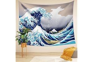 LIGICKY Tapisserie Murale Grande Vague de Kanagawa Tenture Murale Serviette de Plage avec Art Nature Home Décorations pour Salon Chambre à Coucher Décoration de Dortoir, 150 x 130cm