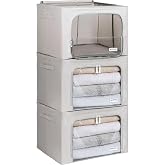 4CONVY Clothes Storage Boxes for Wardrobe with Zipper and Metal Structure - Stackable Rigid Organizer Boxes - Storage Bags fo
