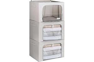 4CONVY Scatole per Armadio Rigide con Cerniera – [2024 MATERIALE AGGIORNATO] Contenitori per Armadio per Vestiti, Trapunte – Organizzatore Armadio con Struttura in Metallo Pieghevole - 3x66L