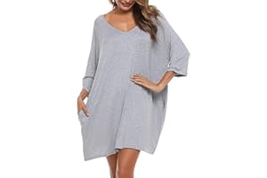 Bresdk Camicia da Notte Donna Cotone Modal Morbida Camicie da Notte Manica 3/4 Scollo a V Eleganti Taglie Forti Vestiti Premaman con Tasche