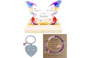 WOSHIDEFA Sister Gifts - Thoughtful Sister Birthday Gifts, Gifts for Sister, Sister Gifts from Sister, Meaningful Sister Gift Set with Butterfly Decor, Bracelet, and Keychain (Multicolor, Sister)