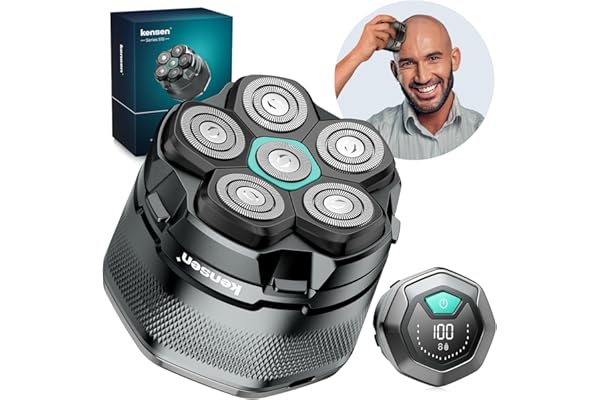 kensen Rasoir Tete Chauve Homme 6D Rasoir Electriques Hommes Cheveux 160 mins d'autonomie Rasoir Crane Homme Chauve Étanche Wet & Dry Type-C Tondeuse Crane Chauve sans Fil avec Écran LED