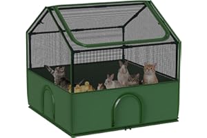 DINMO Kleintiergehege, Freigehege für Kaninchen Meerschweinchen, Haustier-Laufstall mit wasserdichtem Boden für Hamster, Igel, Kätzchen, Hühner, für innen und außen, grün und schwarz, 80 x 80 x 80 cm
